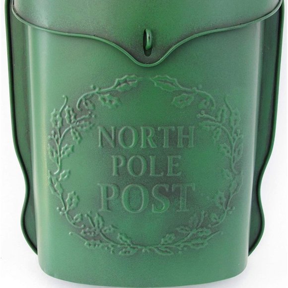 Christmas North Pole Post Green Mail Box Metal Tin - Picture 2 of 14